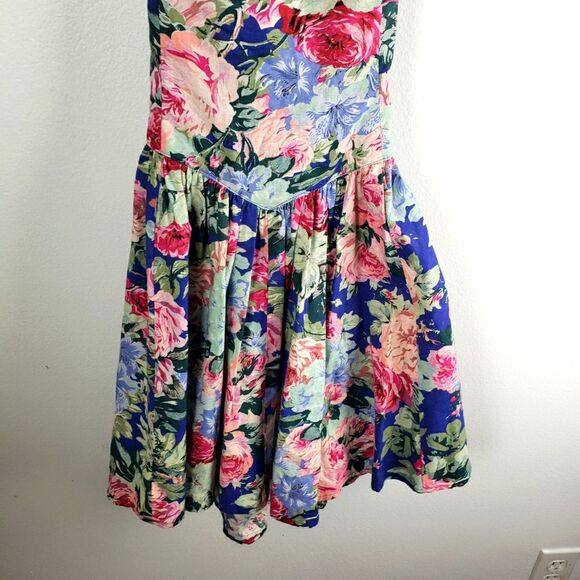 Vintage Women's Geary Roark Kamisato 80's Cottagecore Floral Cris Cross Dress 10 - Picture 8 of 14